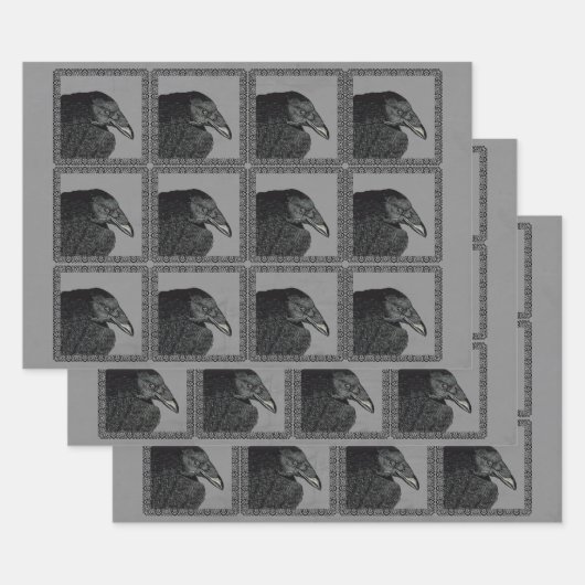 Feuille De Papier Cadeau Black Crows Ornat Black Frame sur Grey (Lot)