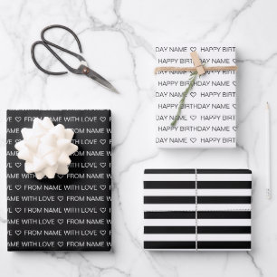 Feuille De Papier Cadeau Black Custom Joyeux Anniversaire Avec Amour