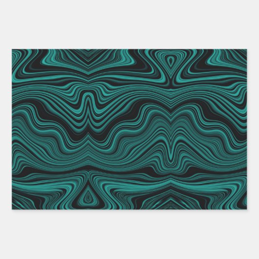 Feuille De Papier Cadeau Black & Emerald Wavy Abstraction (Devant 2)