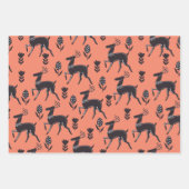 Feuille De Papier Cadeau Black Folk Art Deer Trio III (Devant 3)