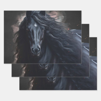 Feuille De Papier Cadeau Black Friesian Horse