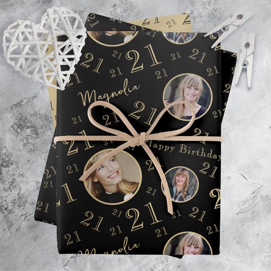 Feuille De Papier Cadeau Black Gold Age Photo 21e anniversaire