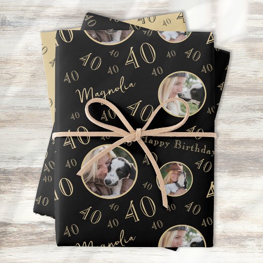 Feuille De Papier Cadeau Black Gold Age Photo 40th Birthday