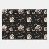 Feuille De Papier Cadeau Black Gold Age Photo 40th Birthday (Devant)