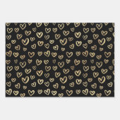 Feuille De Papier Cadeau Black Gold Random Motif Hearts étoiles Cercles (Devant)