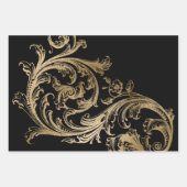 Feuille De Papier Cadeau Black Gold Rococo Baroque Swirl (Devant 2)