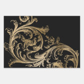 Feuille De Papier Cadeau Black Gold Rococo Baroque Swirl (Devant)