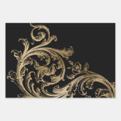 Feuille De Papier Cadeau Black Gold Rococo Baroque Swirl (Devant 3)