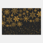 Feuille De Papier Cadeau Black & Gold Snowflakes Étoiles Joyeux Noël (Devant 2)
