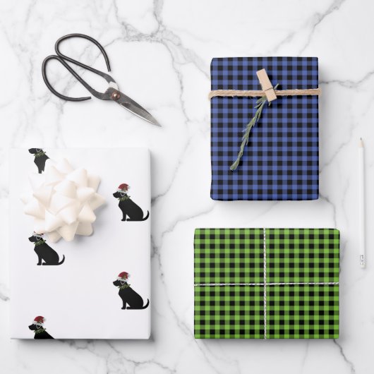 Feuille De Papier Cadeau Black Lab Noël Motif Check Combo Fun (Recto)