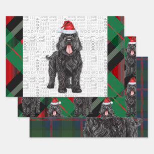 Feuille De Papier Cadeau Black Russe Terrier Chien Vert Rouge Plaid Holiday