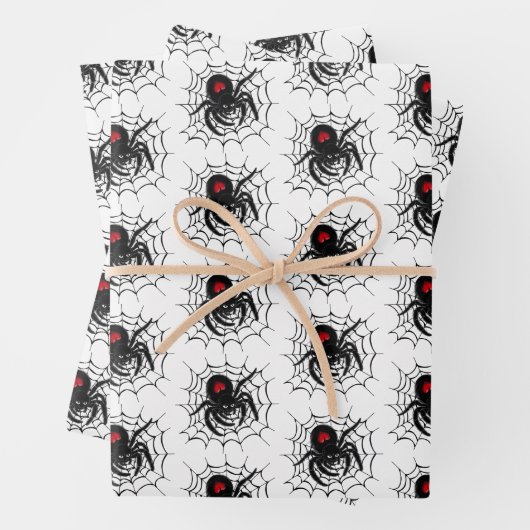 Feuille De Papier Cadeau Black Spider en Web (En situation)