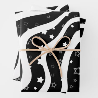 Feuille De Papier Cadeau Black &White Stars On Lines Elegant  Design