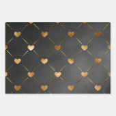 Feuille De Papier Cadeau Black with Gold Hearts Valentine's (Devant 3)