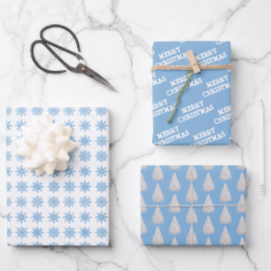 Feuille De Papier Cadeau Blanc Bleu de glace Noël