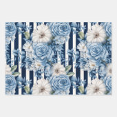 Feuille De Papier Cadeau Blanc Bleu Grandes Florales Anniversaire (Devant 3)