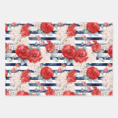 Feuille De Papier Cadeau Blanc Bleu Grandes Florales Anniversaire (Devant 2)