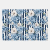 Feuille De Papier Cadeau Blanc Bleu Grandes Florales Anniversaire (Devant)