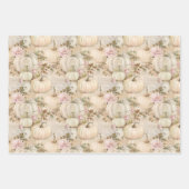 Feuille De Papier Cadeau Blanc Citrouille Pastel Rose Automne Aquarelle Flo (Devant 3)