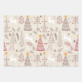 Feuille De Papier Cadeau Blanc crémeux, sapin de Noël et cerf (Devant 2)