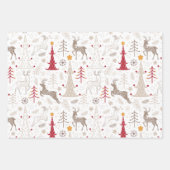 Feuille De Papier Cadeau Blanc d'hiver, sapin de Noël et cerfs (Devant)
