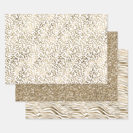 Feuille De Papier Cadeau Blanc Glam Gold Leopard Zebra Poster de animal (Lot)