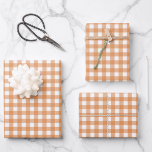 Feuille De Papier Cadeau Blanc moderne et orange En vichy plaid