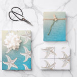 Feuille De Papier Cadeau Blanc Turquoise Aqua Blue Beach Aiguille blanche<br><div class="desc">Turquoise Chic Blanc Aqua Bleu Plage Blanc Starfish</div>