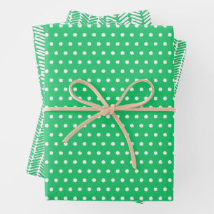 Feuille De Papier Cadeau Blancs À petits pois Chevron Grèves Sur Vert Été
