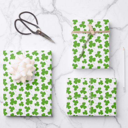 Feuille De Papier Cadeau Blancs Motif Shamrock (Recto)