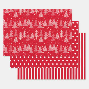 Feuille De Papier Cadeau Blancs rouges Arbres de Noël Pois