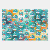 Feuille De Papier Cadeau Blastoff anniversaire : Rocket Ship Adventure Moti (Devant)