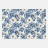 Feuille De Papier Cadeau Bleu Blanc Denim Fleurs Coeurs Anniversaire (Devant)