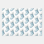 Feuille De Papier Cadeau Bleu Blanc hiver Snowflakes Arbres Bas (Devant 3)