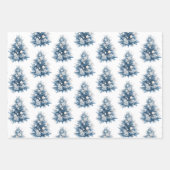 Feuille De Papier Cadeau Bleu Blanc hiver Snowflakes Arbres Bas (Devant 2)