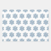 Feuille De Papier Cadeau Bleu Blanc hiver Snowflakes Arbres Bas (Devant)