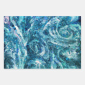 Feuille De Papier Cadeau Bleu Blanc Turquoise Mer vague Splash Abstraction (Devant 2)