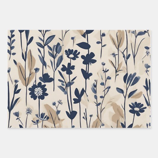 Feuille De Papier Cadeau Bleu bleu marine moderne Fleurs marguerites Super (Devant)