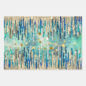 Feuille De Papier Cadeau Bleu chic, turquoise et or (Devant 3)