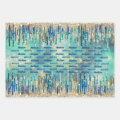 Feuille De Papier Cadeau Bleu chic, turquoise et or (Devant)