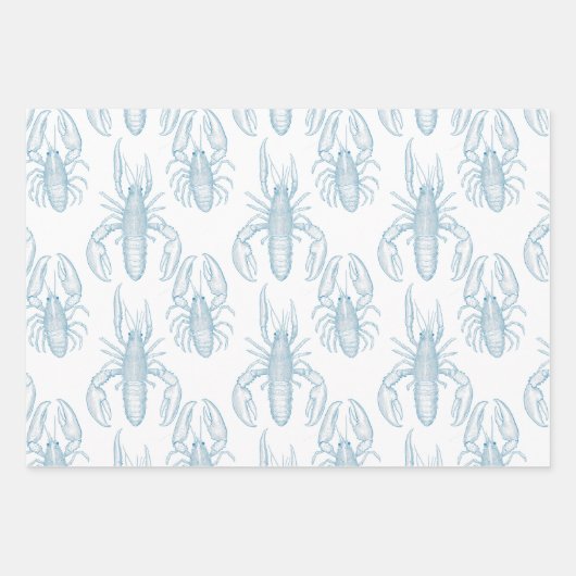 Feuille De Papier Cadeau Bleu clair dessin d'un homard (Devant 2)