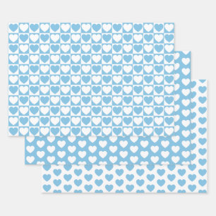 Feuille De Papier Cadeau Bleu clair et Coeurs blancs