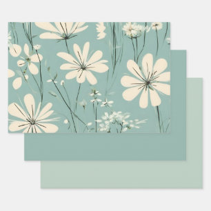 Feuille De Papier Cadeau Bleu clair Fleurs Super marguerites modernes