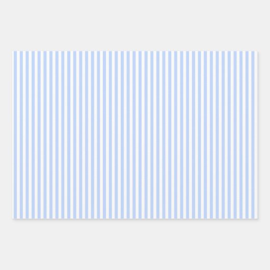 Feuille De Papier Cadeau Bleu Clair & Rayures Blanches (Devant)