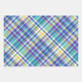 Feuille De Papier Cadeau Bleu clair, Violet, Vert, Jaune et Blanc Plaid (Devant)