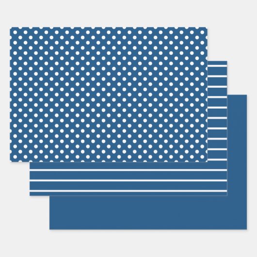 Feuille De Papier Cadeau Bleu Classique Blanc Polka Dot (Lot)