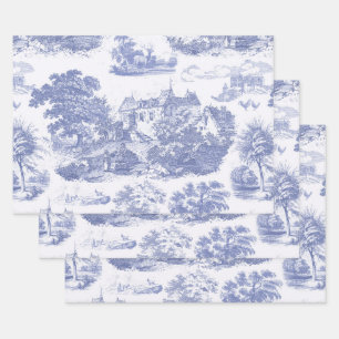 Feuille De Papier Cadeau Bleu classique Vintage Toile de Château