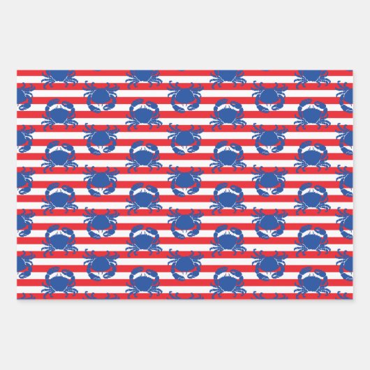 Feuille De Papier Cadeau Bleu crabes rayures (Devant)