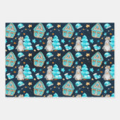 Feuille De Papier Cadeau Bleu de Noël mignon Gnomes scandinaves (Devant)
