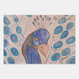 Feuille De Papier Cadeau Bleu de Peacock